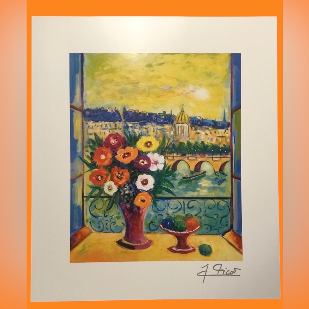 Jean-Claude Picot - La Fenetre ouverte. Floral Window View Art Print.  NEW